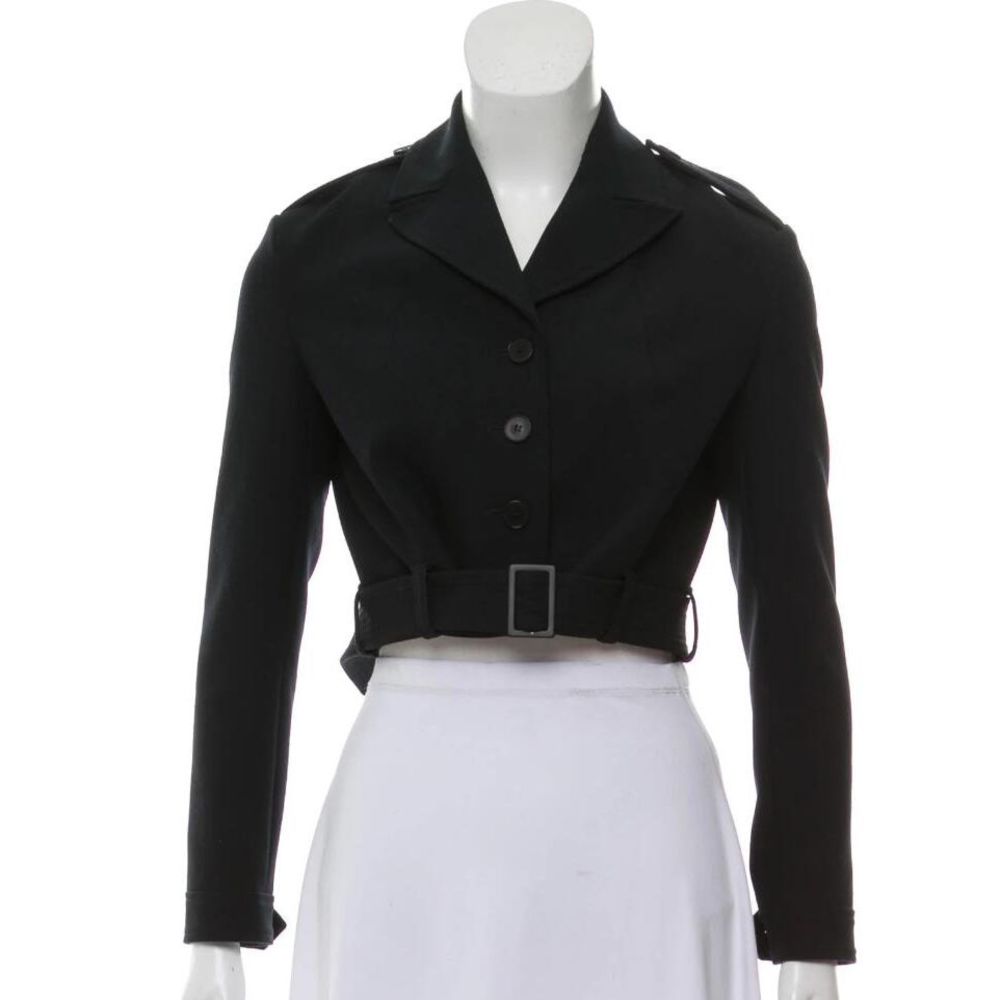MAJE Belted Crop Jacket Notched Collar